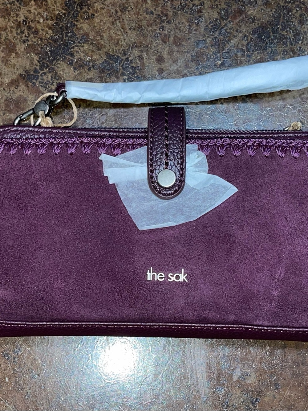 The Sak Plum Suede Wristlet Clutch